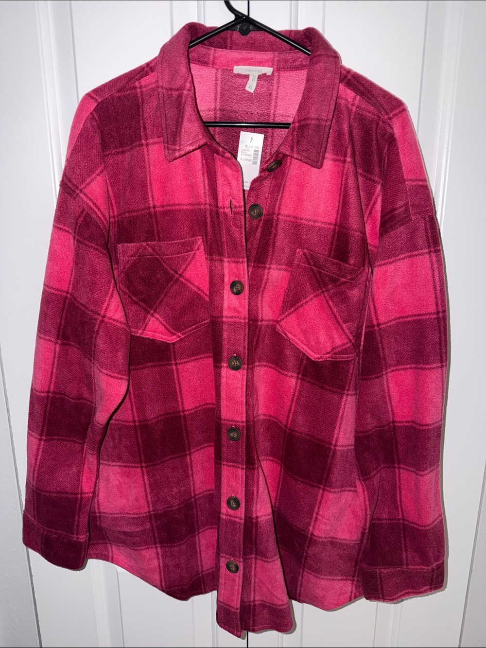 Maurices Pink Plaid Button-Up Fleece